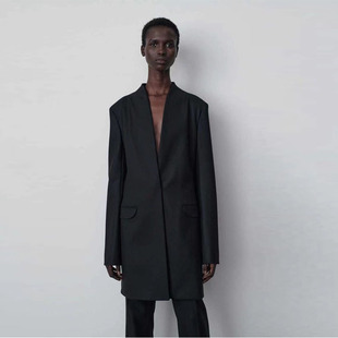 西装 宽松极简时尚 外套女2025秋季 欧美V领气质中长款 西服 新款 ROW