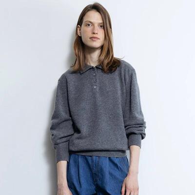 毛衣女秋冬慵懒风POLO领羊毛针织