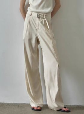 2025春夏季高腰系带直筒阔腿裤女facade pattern显瘦拖地休闲裤女