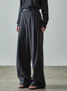 FACADE PATTERN小众极简休闲裤高腰直筒阔腿裤女秋冬拖地西装长裤