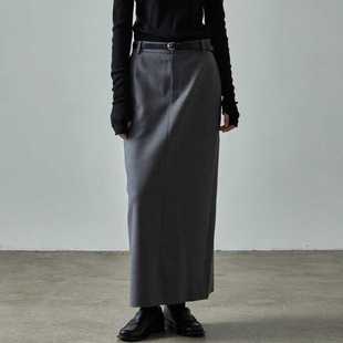 FACADE PATTERN 灰色半身裙女秋冬季新款高腰长款包臀裙西装裙子