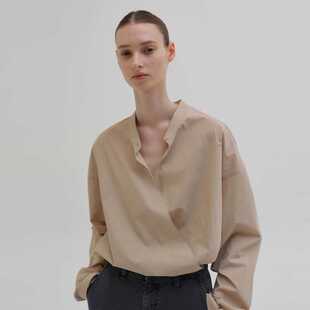 MOIA小众极简设计师中式衬衫女2025秋季宽松上衣不规则长袖衬衣女