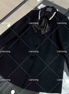 【爆米花专享】2025冬季新款亮片翻领中长款毛呢外套女QD8158