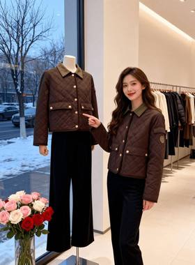 冬季新款2025秋冬翻领简约百搭宽松外套复古轻薄短款棉服QD82509