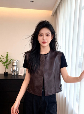 韩系简约秋新款皮马夹女短款坎肩百搭马甲无袖背心外套QD82220