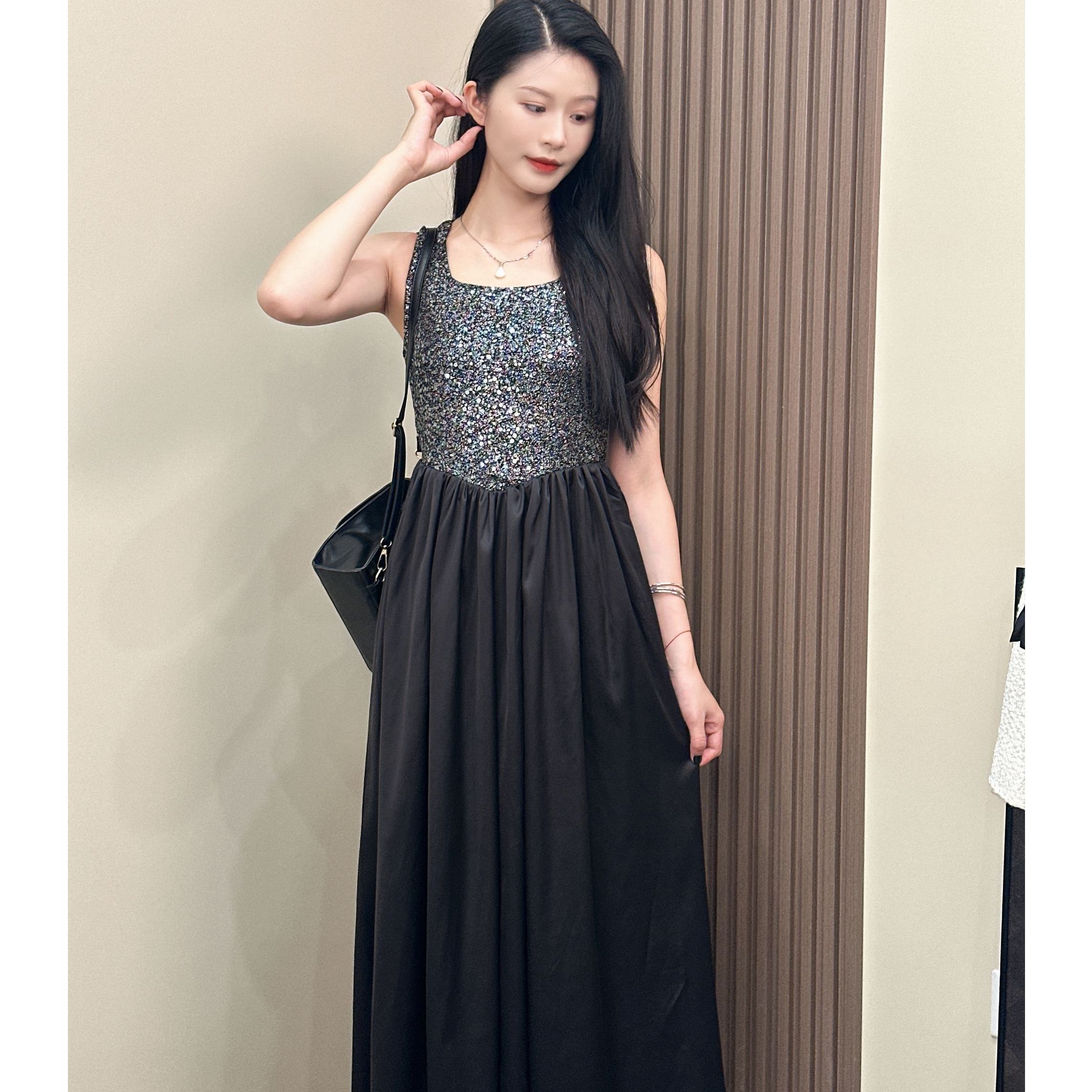 【金金宠粉】“赫本心情”U型领夏季气质拼接显瘦长裙