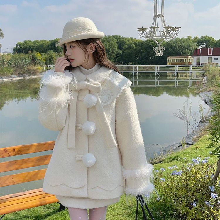 【爆米花专享】2025冬新款娃娃领新款千金风夹棉毛呢外套女QD8219
