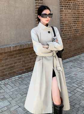 时尚休闲显瘦立领系带气质女风衣外套2025年早秋新款QD82122