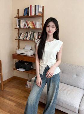 白色针织衫女夏2026新款高级感收腰减龄无袖上衣QD90001