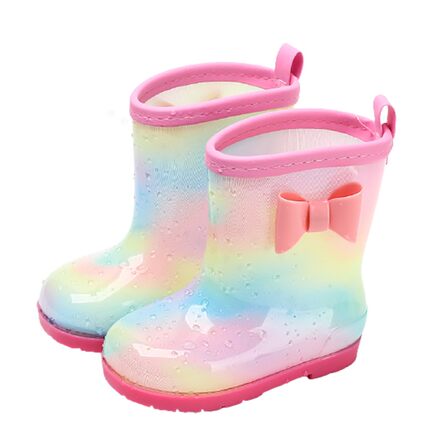 新款儿童雨鞋公主女童幼儿园宝宝防滑雨靴水鞋小孩加绒水靴彩虹
