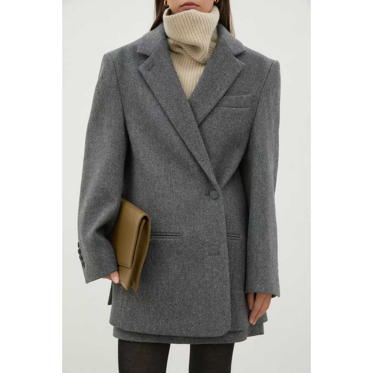 BLOSSOM韩国代购2025秋冬装 通勤时尚系扣96%羊毛休闲西装外套女