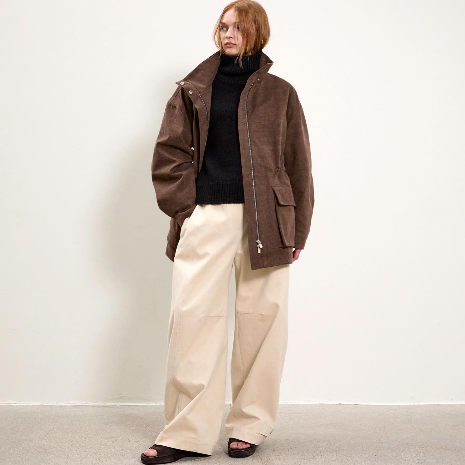 BLOSSOM韩国代购2025秋冬 纯色时尚腰带两穿束脚直筒休闲裤女长裤