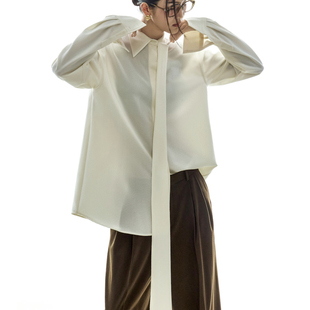 2025秋冬 衬衫 时尚 超长飘带领带长袖 女S834 设计师款 DINT韩国代购