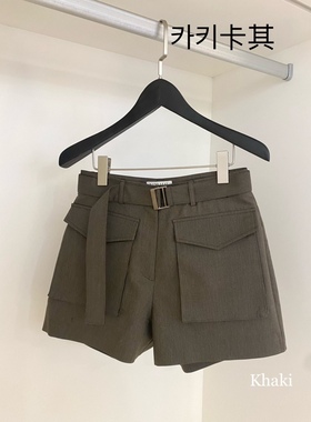 NORMAL 韩国代购2024春夏新款女装 工装翻盖口袋腰带直筒休闲短裤