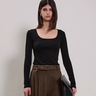 BLOSSOM韩国代2025秋冬新款百搭U型领修身长袖针织衫套头打底衫女