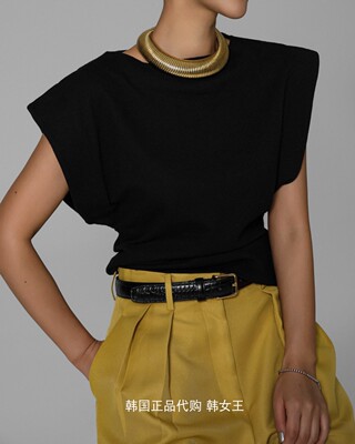 PAPERMOON韩国代购2024夏女装时尚条纹宽肩船领无袖T恤上衣东大门