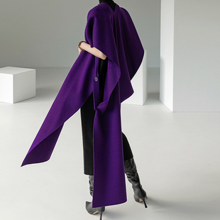 时尚 2021秋冬季 气质V领套头羊毛毛呢斗篷大衣女 VAN韩国代购 DINT