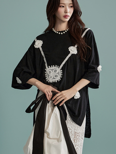 钩花半身裙套装 DINT韩国代购 T恤法式 蕾丝花朵短袖 E3382 2024夏女装