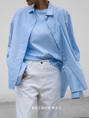 PAPERMOON 韩国代购2024春款女装 基础纯色百搭纯棉长袖衬衫韩货