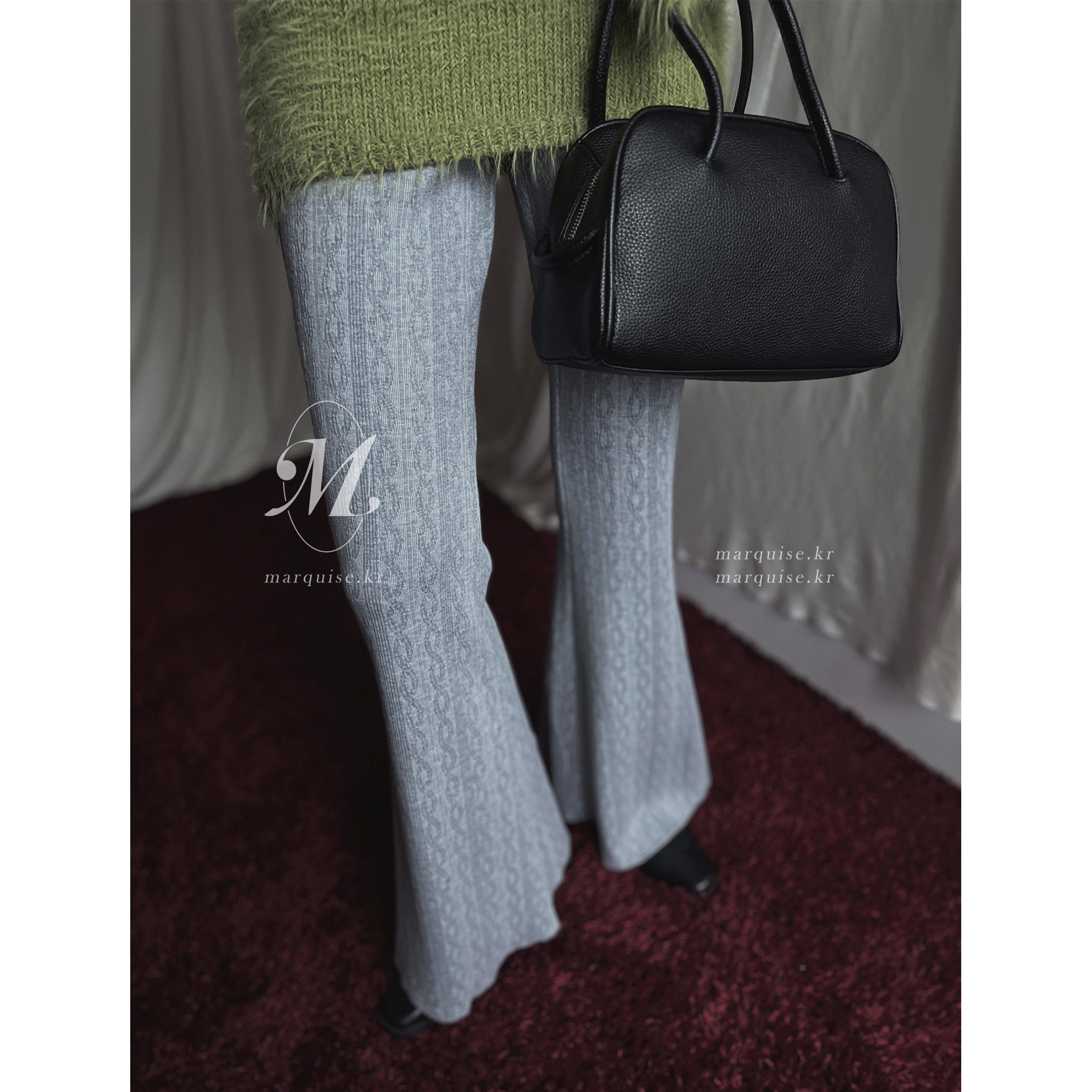 OURWAVE/OUR ROOM韩国代购2025秋冬东大门麻花纹针织裤加绒长裤女