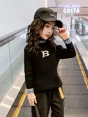 Mink velvet girls sweater autumn and winter 2021 new spring and autumn children's plus velvet thickened bottoming shirt big children's Western school