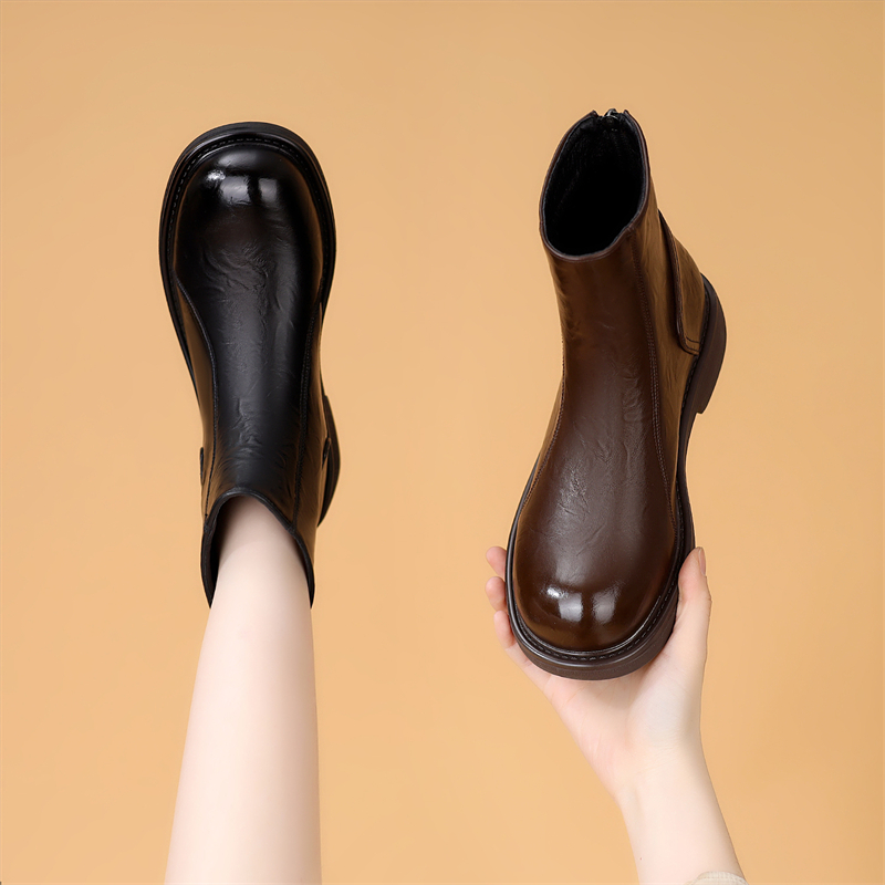 切尔西短靴女2025秋冬季新款加绒瘦瘦靴粗跟女靴厚底马丁靴小踝靴