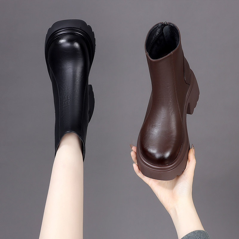 粗跟复古马丁靴女2025冬季新款中跟软底不累脚圆头加绒切尔西短靴,女鞋,马丁靴,淘宝优惠券,粉丝福利购,淘宝优惠卷