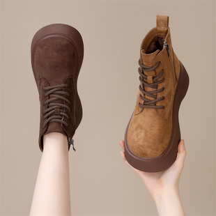 加绒棉鞋 秋冬季 增高雪地靴炸街小短靴 女马丁靴2025新款 厚底勃肯鞋