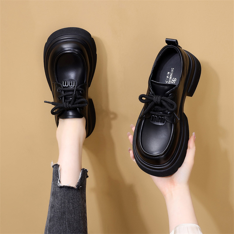 欧货厚底乐福鞋女2025春秋新款软底轻便英伦风系带小皮鞋女小码34