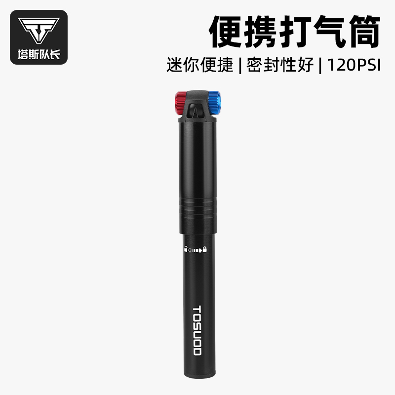 塔斯队长自行车双嘴打气筒迷你公路山地车铝合金通用家用便携装备