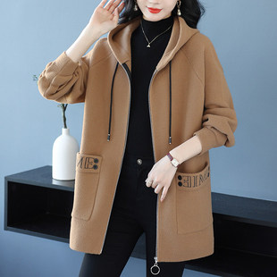 连帽开衫 宽松大码 外穿260斤中老年妈妈装 中长款 肥胖女士羊毛大衣