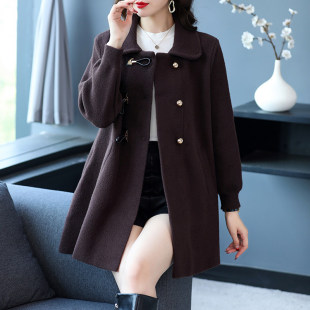 双面羊绒大衣A字版 年轻妈妈秋冬毛呢外套胖女人加大码 高档中长款