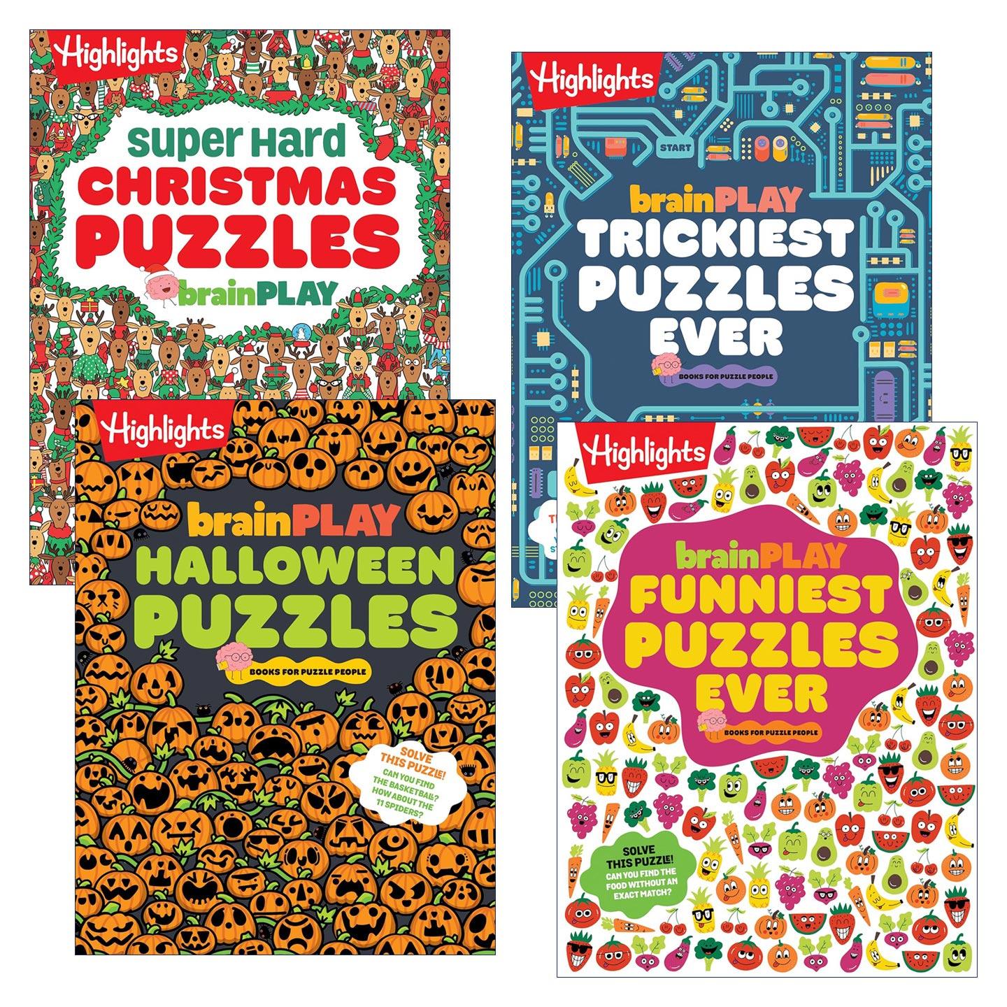 英文原版 brainPLAY Puzzle Books 4册 Highlights亮点儿童解谜益智游戏活动书 隐藏图片 脑筋急转弯 迷宫 英文版 进口原版书籍