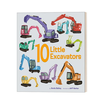英文原版 10 Little Excavators 十辆小挖掘机 低幼儿童英语启蒙绘本 亲子共读宝宝认知机械工具和数字纸板早教书 英文版 进口书籍