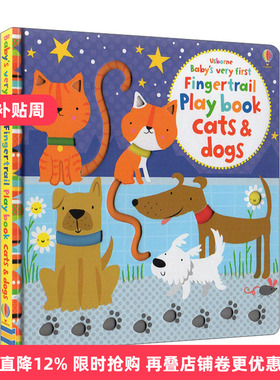 英文原版绘本 Usborne Baby's Very First Fingertrail Play Book Cats and Dogs 宝宝的第一本手指运动游戏书 小猫和小狗 英文版