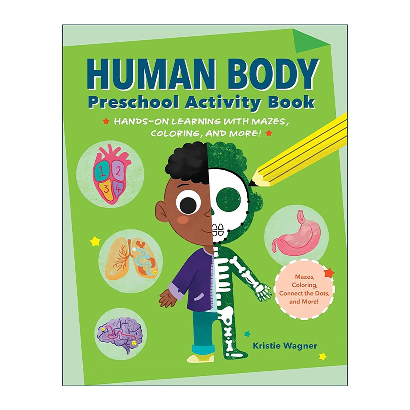 英文原版 Human Body Preschool Activity Book 人体科普 儿童学前活动书 益智游戏 迷宫 填色 隐藏图片 提高动手能力 英文版