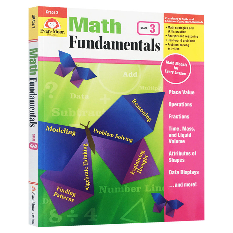 数学基础理论练习 三年级 Math Fundamentals Grade 3 英文原版教辅书 小学3年级数学练习册 进口英语书 Evan Moor