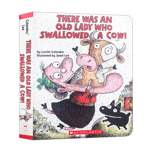 英文原版 There Was an Old Lady Who Swallowed a Cow 有个老婆婆吞了一头牛 纸板书绘本 英文版 进口英语原版书籍