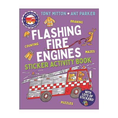 英文原版 Amazing Machines Flashing Fire Engines Sticker Activity Book 神奇的机器 闪光的消防车 活动书带贴纸 进口英语书籍