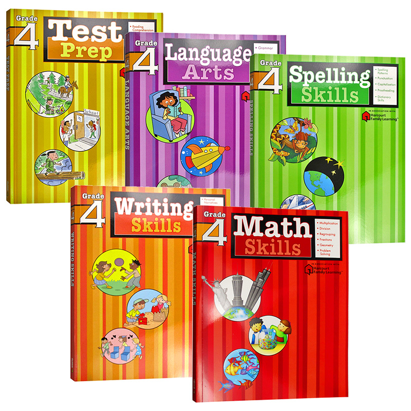 Flash Kids 美国小学四年级英语练习册5册英文原版Writing Spelling Skills家庭英文学习教辅教材 Harcourt Family Learning哈考特