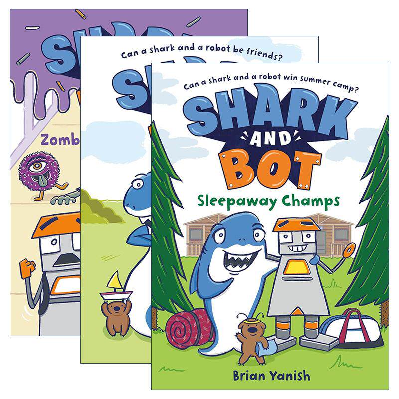 英文原版 Shark and Bot 鲨鱼与机器人系列1-3册 全彩漫画绘本图画书 爆笑幽默友谊主题 小学生英文课外阅读 英文版 进口原版书籍
