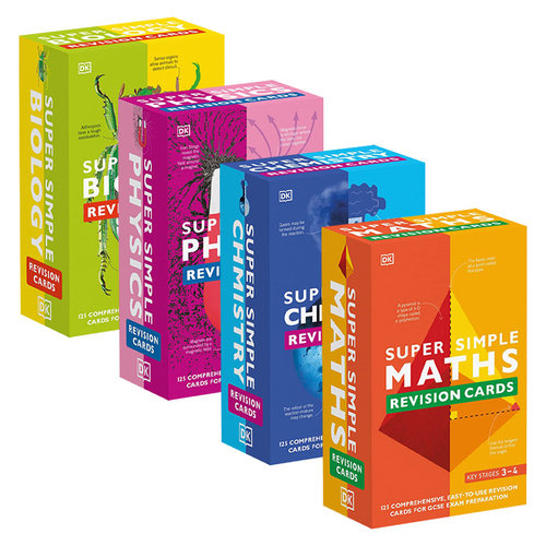 英文原版 SuperSimple Revision Cards 超级简单复习卡4册 生物 化学 数学 物理 英文版 进口英语原版书籍
