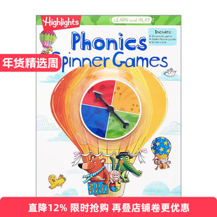 英文原版 Highlights Learn-and-Play Phonics Spinner Games 亮点边玩边学系列 拼读旋转游戏 幼儿园儿童自然拼读学习活动书