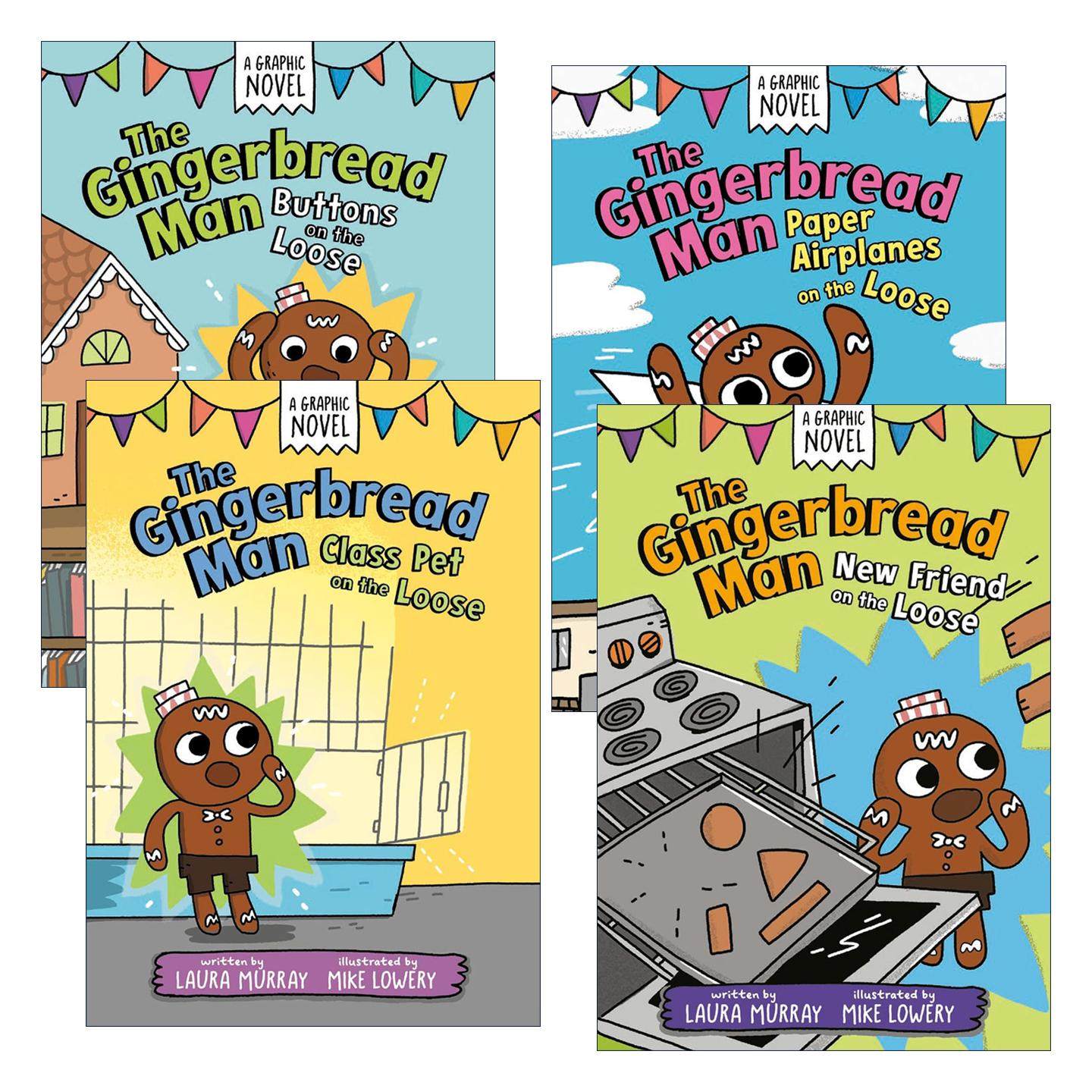 英文原版 The Gingerbread Man 姜饼人系列4册 儿童爆笑漫画图像小说 Laura Murray 英文版 进口英语原版书籍