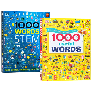 DK入门词汇图解认知绘本2册 1000 useful Words STEM 英文原版 1000个常用科学词典 儿童科普英语单词学习书籍 阅读写作技能提升