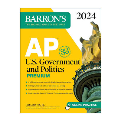 英文原版 AP U.S. Government and Politics Premium 2024 巴朗AP美国政府与政治备考指南2024 高级版 6套题+综合复习+在线练习