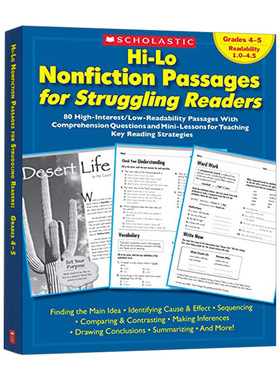 英文原版 Hi-Lo Nonfiction Passages For Struggling Readers Grades 4-5 学乐阅读练习册 英文版 进口英语书籍