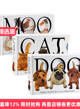 Moo Cat Dog 家畜猫狗纸板触摸操作书3册 英文原版童书 幼儿趣味启蒙认知立体书 宝宝动物认知 进口英语书籍 Simon Schuster 盒装