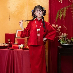 敬酒服新娘长袖新中式旗袍红色结婚订婚礼服连衣裙小个子回门便装