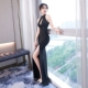 2026黑色鱼尾性感黑色挂脖晚礼服修身 包臀开叉长裙名媛气质连衣裙